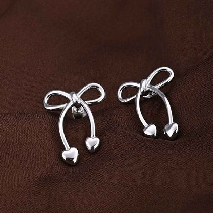 Unique Silver Bow & Heart Drop Earrings