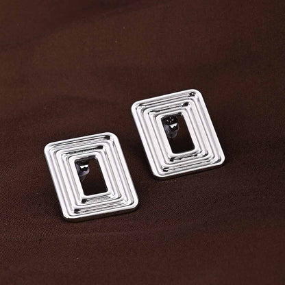 Rectangular Silver Statement Stud Earrings
