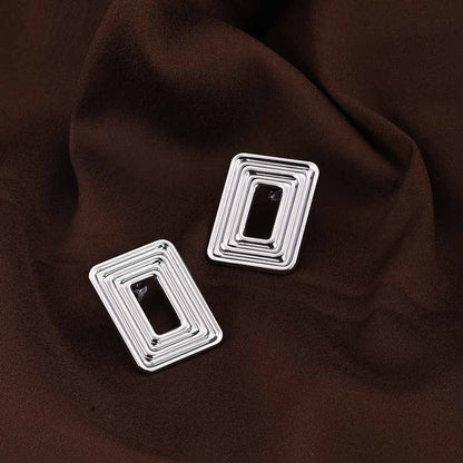 Rectangular Silver Statement Stud Earrings
