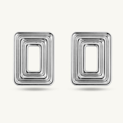 Rectangular Silver Statement Stud Earrings
