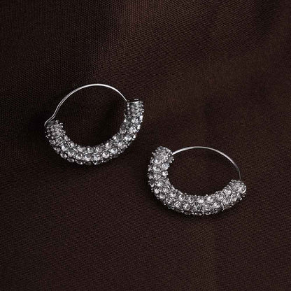 Stone Studded Silver Hoop Earrings