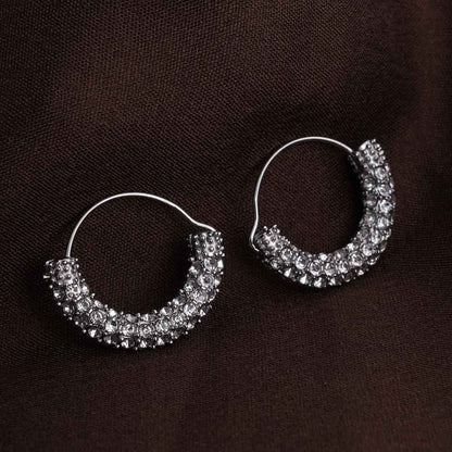 Stone Studded Silver Hoop Earrings