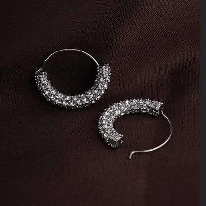 Stone Studded Silver Hoop Earrings