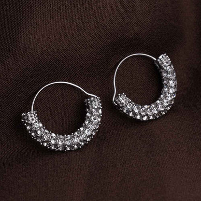 Stone Studded Silver Hoop Earrings