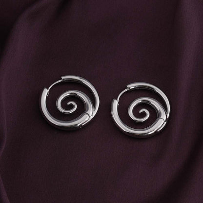 Spiral Serenity Silver Hoops Earrings
