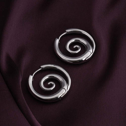 Spiral Serenity Silver Hoops Earrings