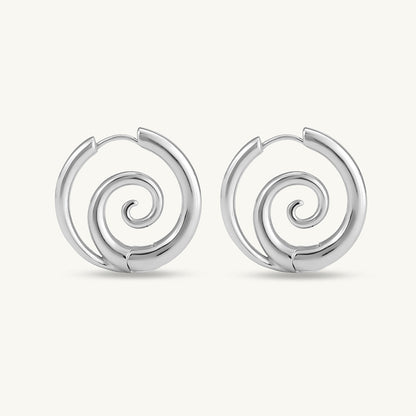 Spiral Serenity Silver Hoops Earrings