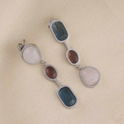 Triple Natural Crystal Drop Earring