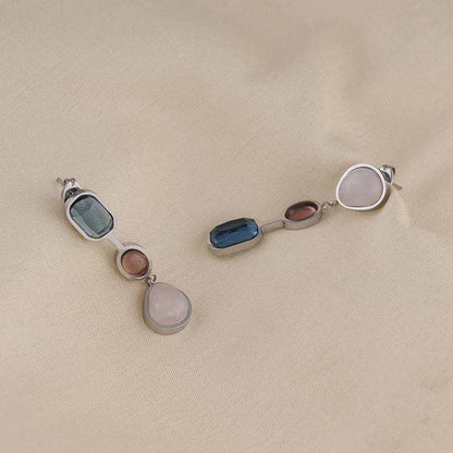 Triple Natural Crystal Drop Earring