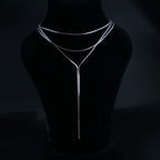 Detailed Long Linked Silver Chain Necklace
