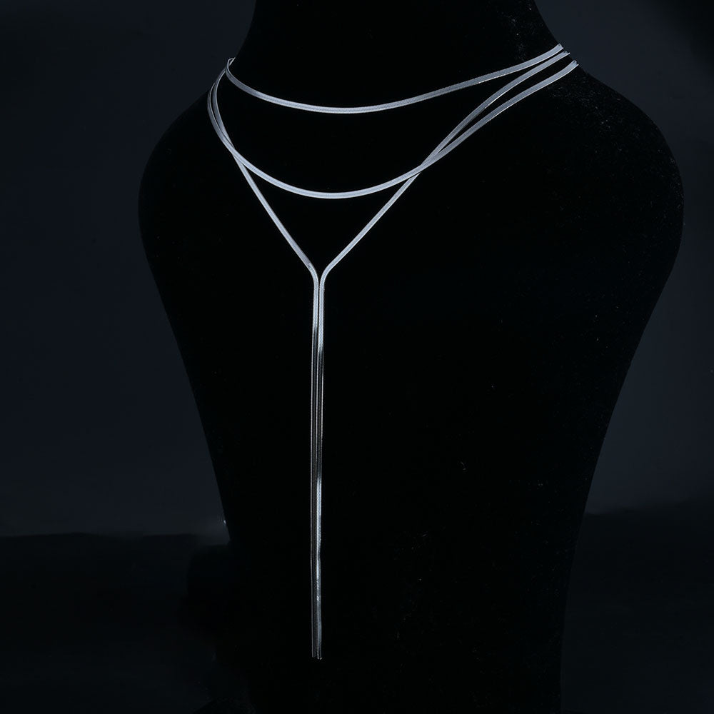 Detailed Long Linked Silver Chain Necklace