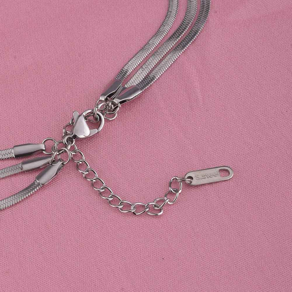 Detailed Long Linked Silver Chain Necklace