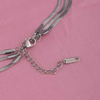 Detailed Long Linked Silver Chain Necklace