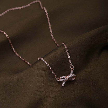 Zircon-Studded Knot Necklace | Rose Gold