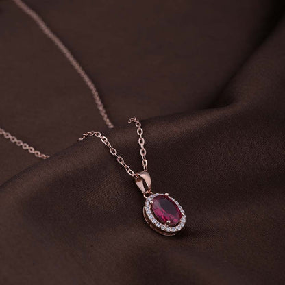 Oval Ruby Necklace | Rose Gold