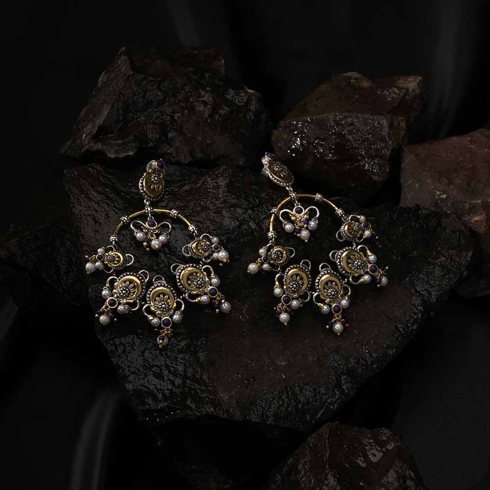 Blue Bead & White Pearl Chandbali Jhumka's