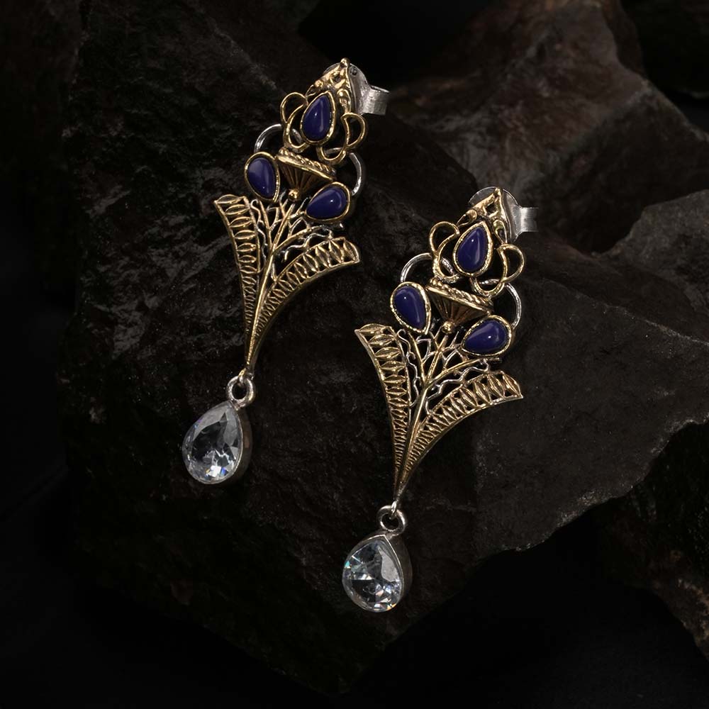 Stree Statement Blue Bead Earrings