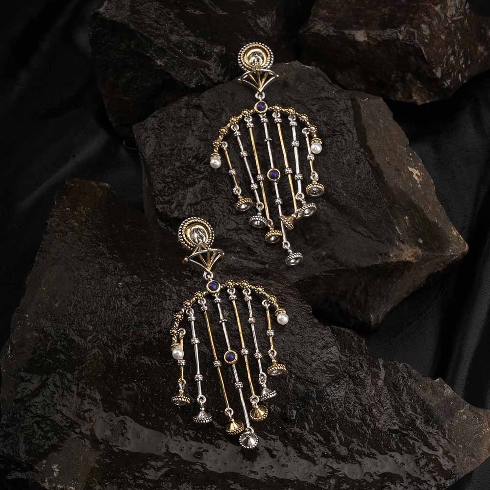 Classic dual tone silver and pearl danglers