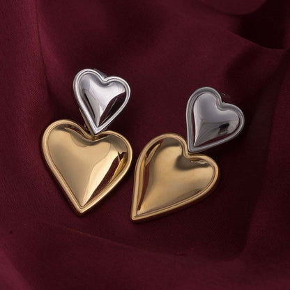 Gold and Silver Heart Drop Earrings