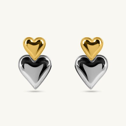 Gold and Silver Heart Drop Earrings