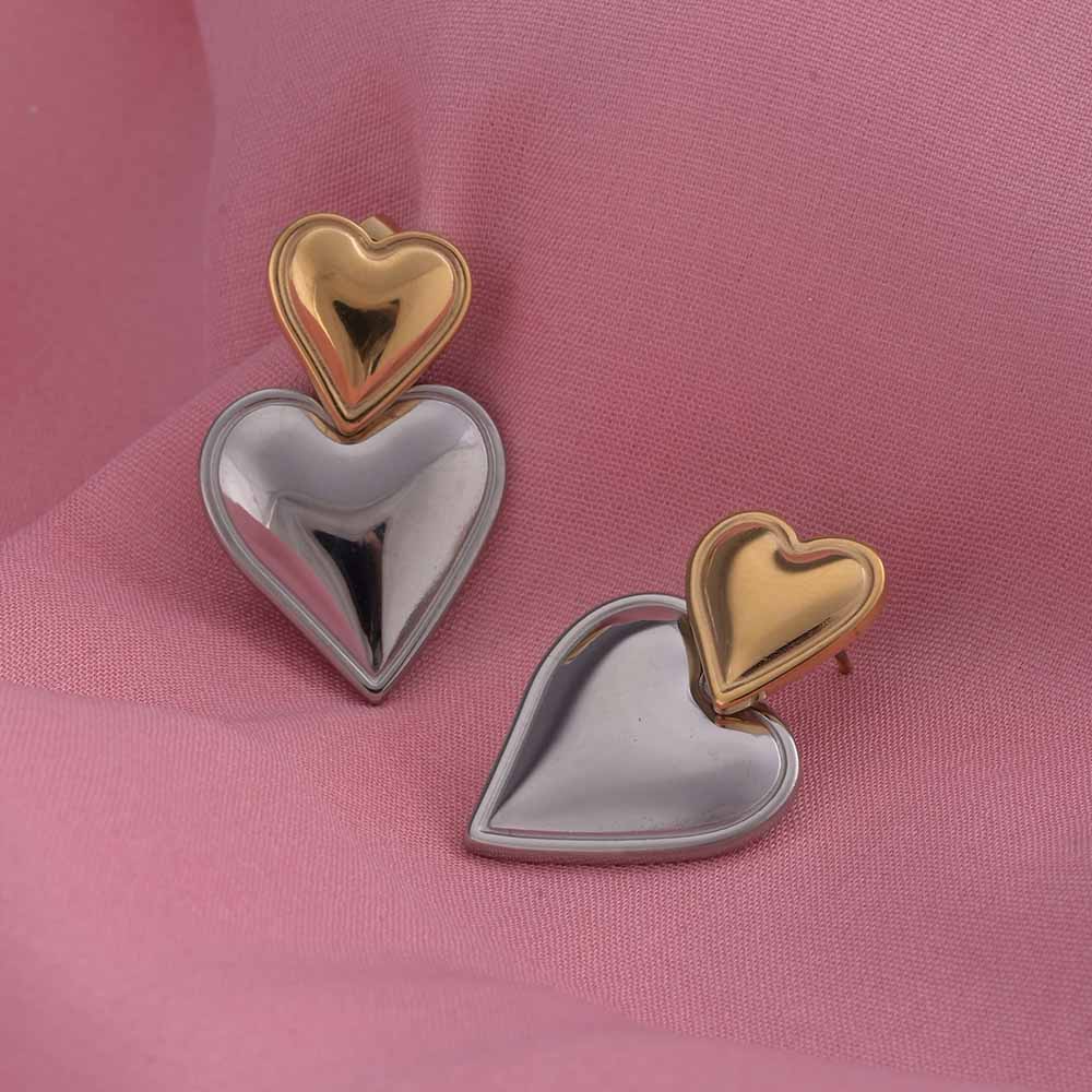 Dual Heart Drop Earrings