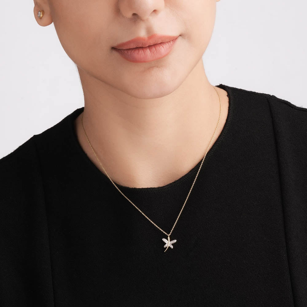 Dancing Dragonfly 9KT Gold Lab Grown Diamond Necklace
