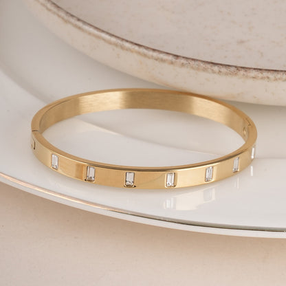 Gold Rectangle Diamond Bangle Bracelet