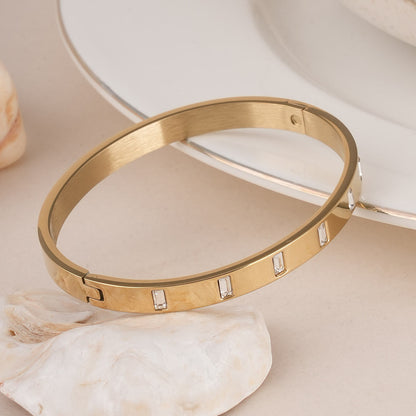 Gold Rectangle Diamond Bangle Bracelet