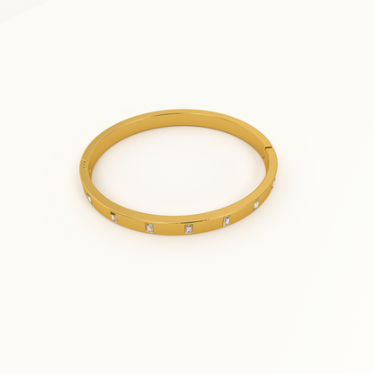 Gold Rectangle Diamond Bangle Bracelet