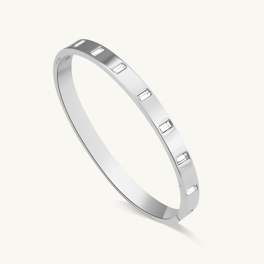 Silver Rectangle Diamond Bangle Bracelet