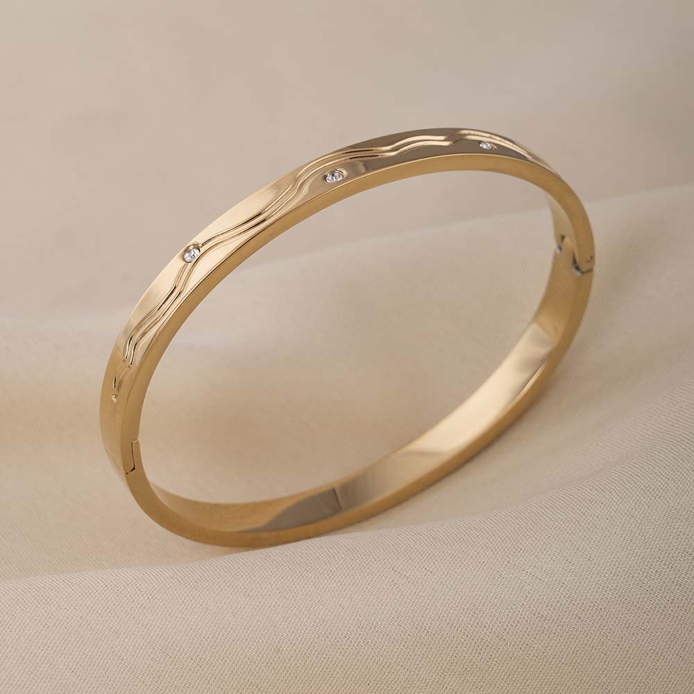 Stone Accented Gold Bangle Bracelet