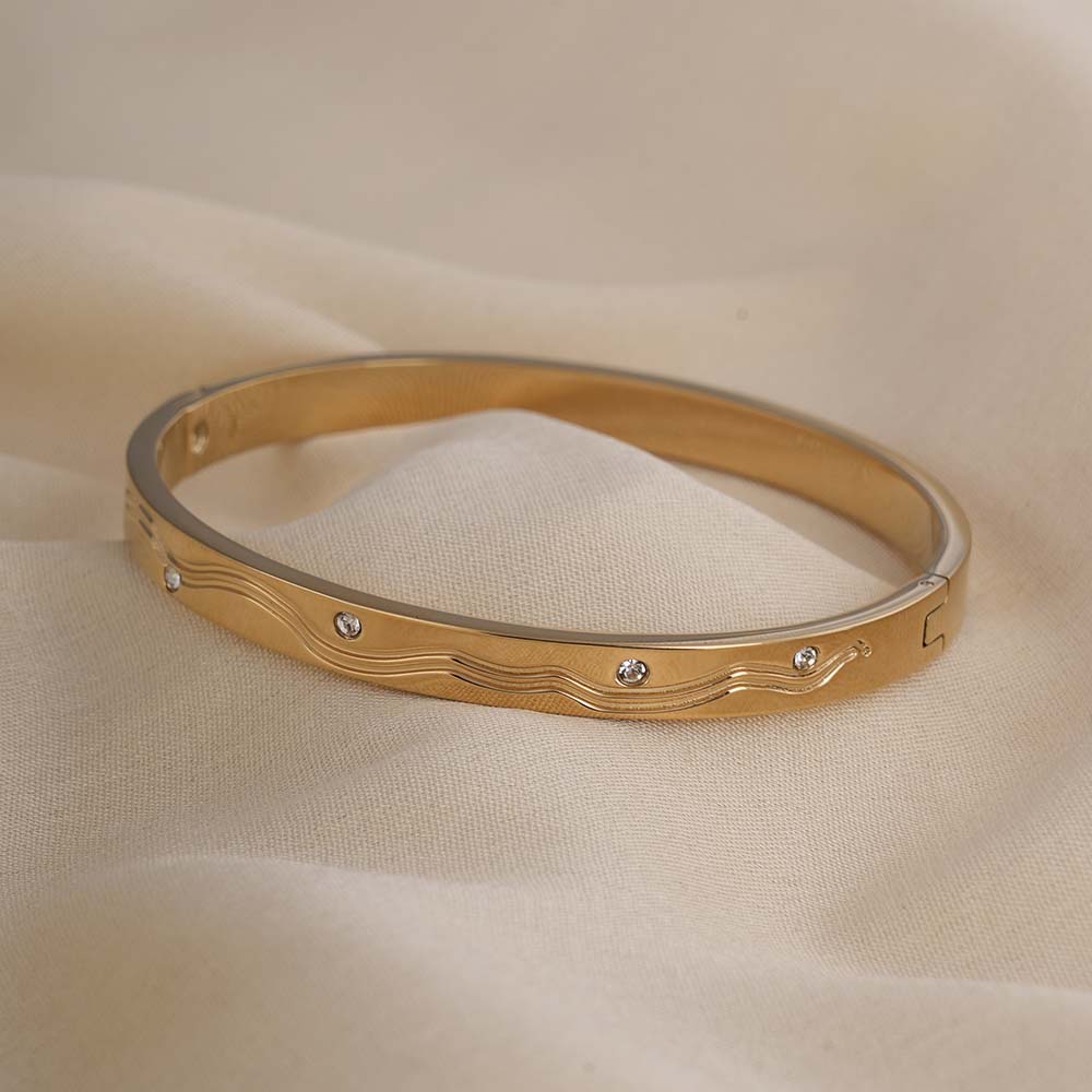 Stone Accented Gold Bangle Bracelet