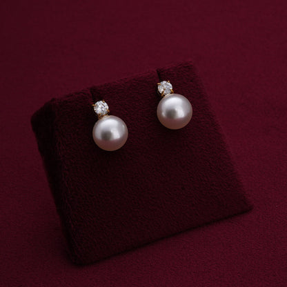 Pearl Inlaid With White Zircon Stud Earrings