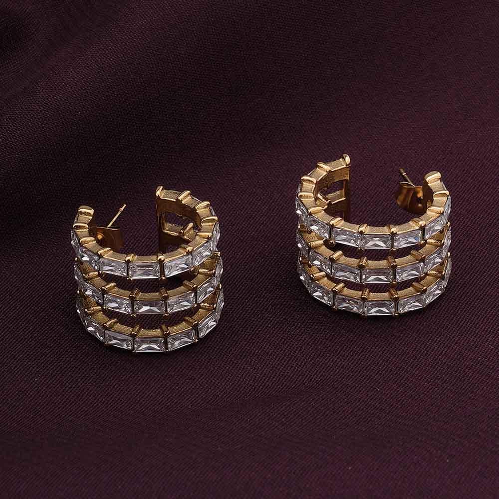 Golden Stripes Stone Stud Earrings