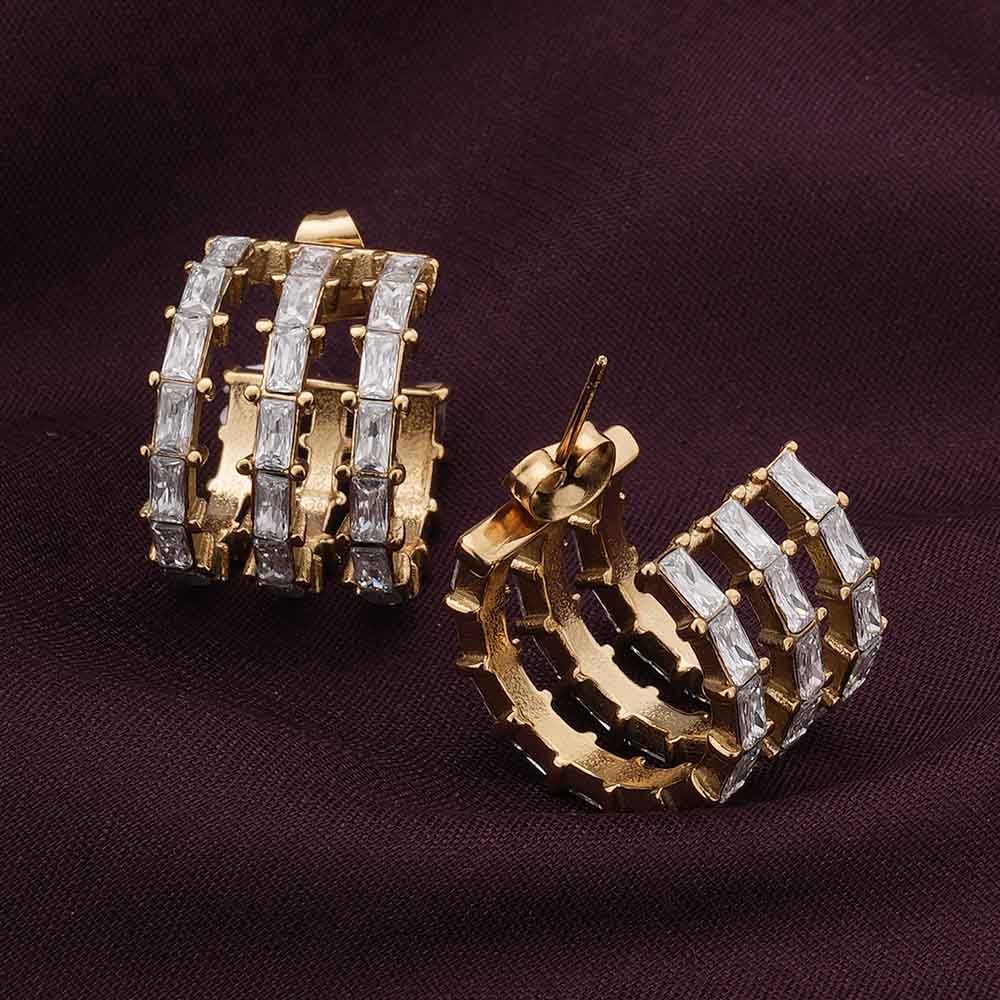 Golden Stripes Stone Stud Earrings