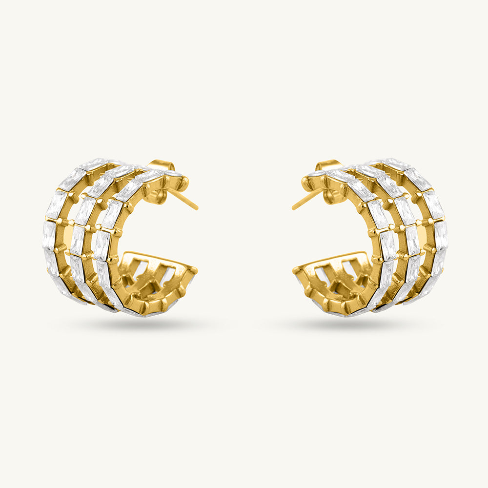 Golden Stripes Stone Stud Earrings