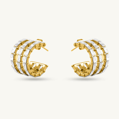 Golden Stripes Stone Stud Earrings