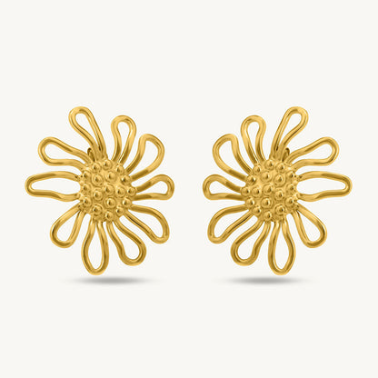 Golden Sunflower Stud Earrings