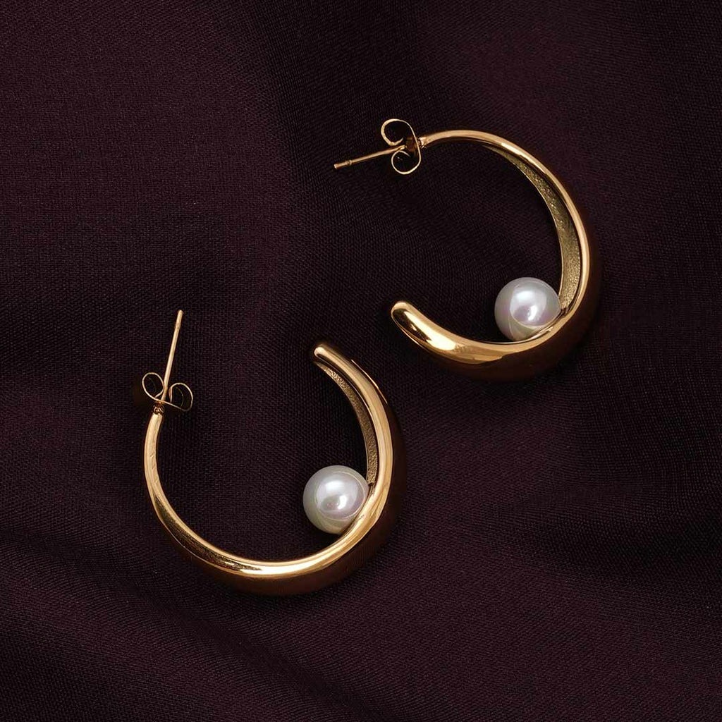 Dainty Simple Pearl Half Hoop Earrings