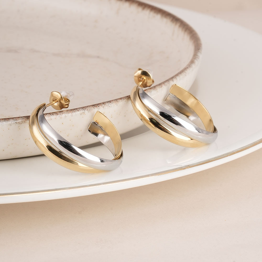 Double Layer C Hoop Earrings