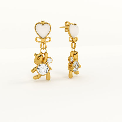 Golden Teady Bear Drop Earrings