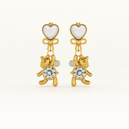 Golden Teady Bear Drop Earrings