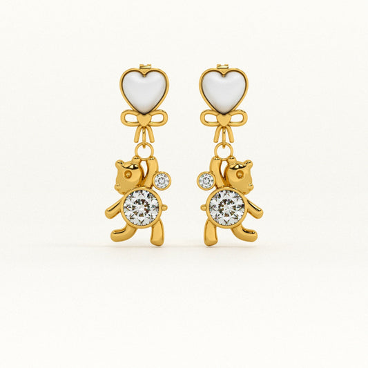Golden Teady Bear Drop Earrings