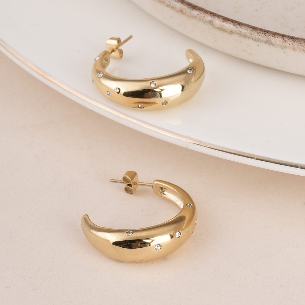 Cashew Diamond Studded Hoop Earrings