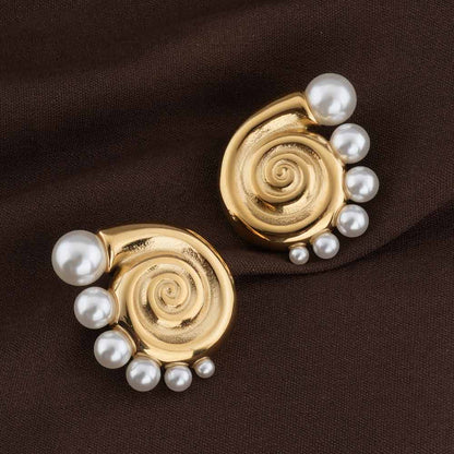Pearl Snail Shell Stud Earrings
