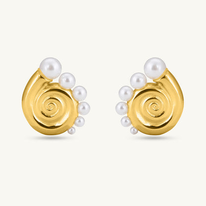 Pearl Snail Shell Stud Earrings