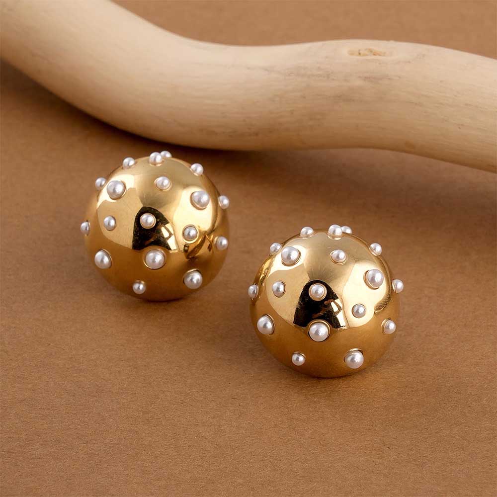 Pearl Golden Ball Stud Earrings