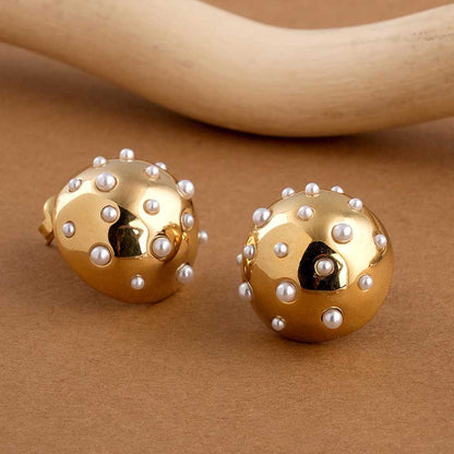 Pearl Golden Ball Stud Earrings