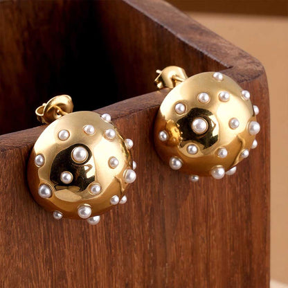 Pearl Golden Ball Stud Earrings
