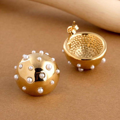 Pearl Golden Ball Stud Earrings